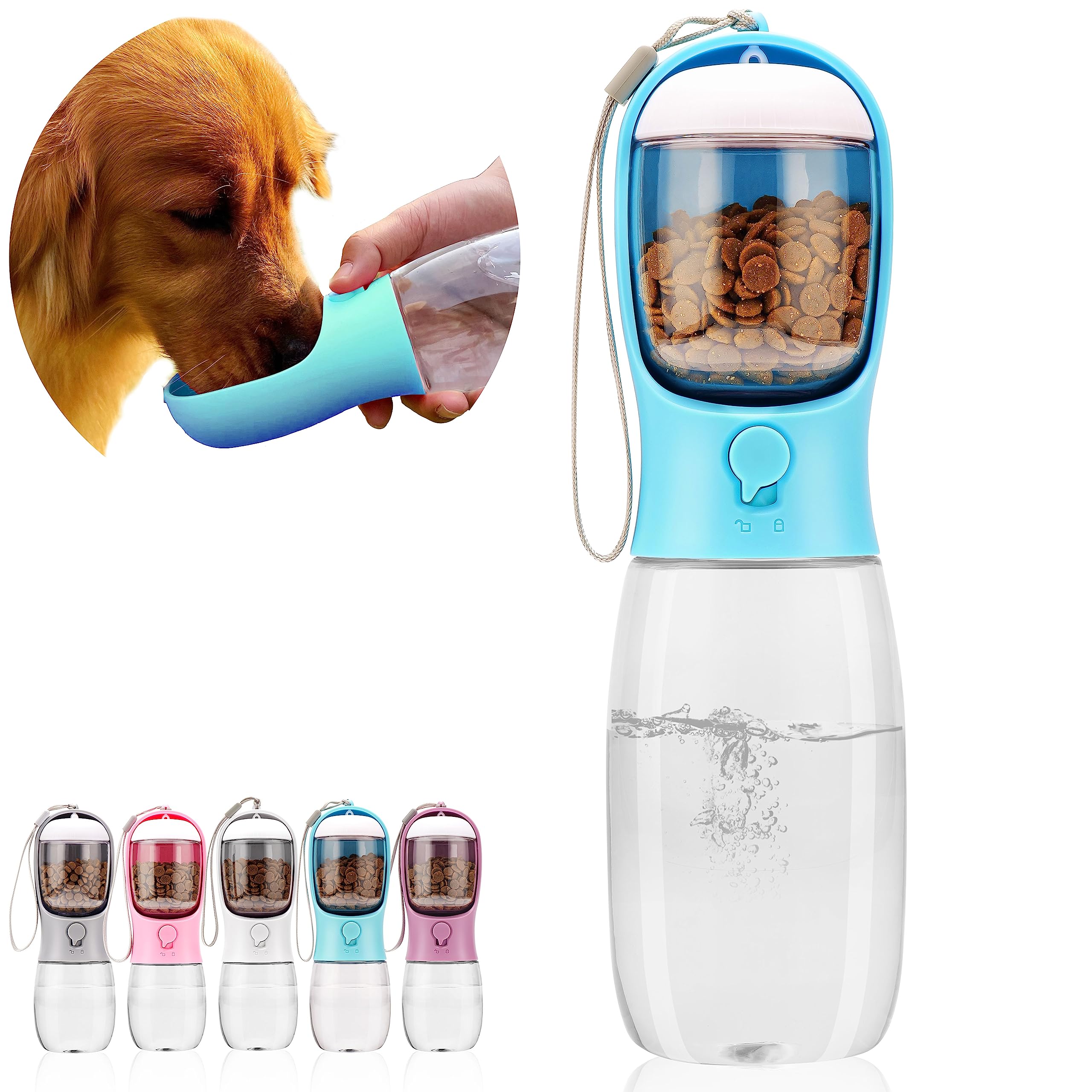 Portable Dog Water Bottle with Food Container | Outdoor Water Dispenser for Dogs, Cats, & Small Pets | 10oz