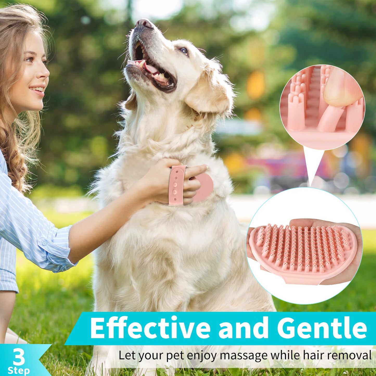 Comotech 3-in-1 Dog Grooming Brush | Adjustable Handle Shampoo Brush & Scrubber for Short & Long Haired Dogs & Cats (Blue, Pink)