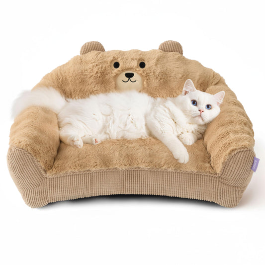 LE SURE Cute Cat Bed – Fluffy Bear Cat Couch with Removable Washable Cover (Multiple Sizes & Colors)