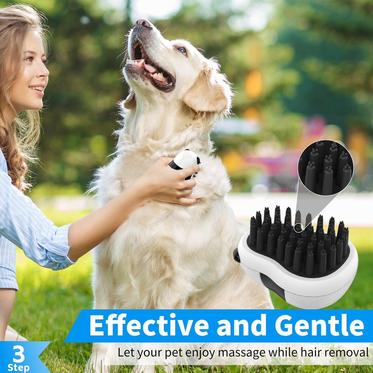 Comotech 3-in-1 Dog Grooming Brush | Adjustable Handle Shampoo Brush & Scrubber for Short & Long Haired Dogs & Cats (Blue, Pink)