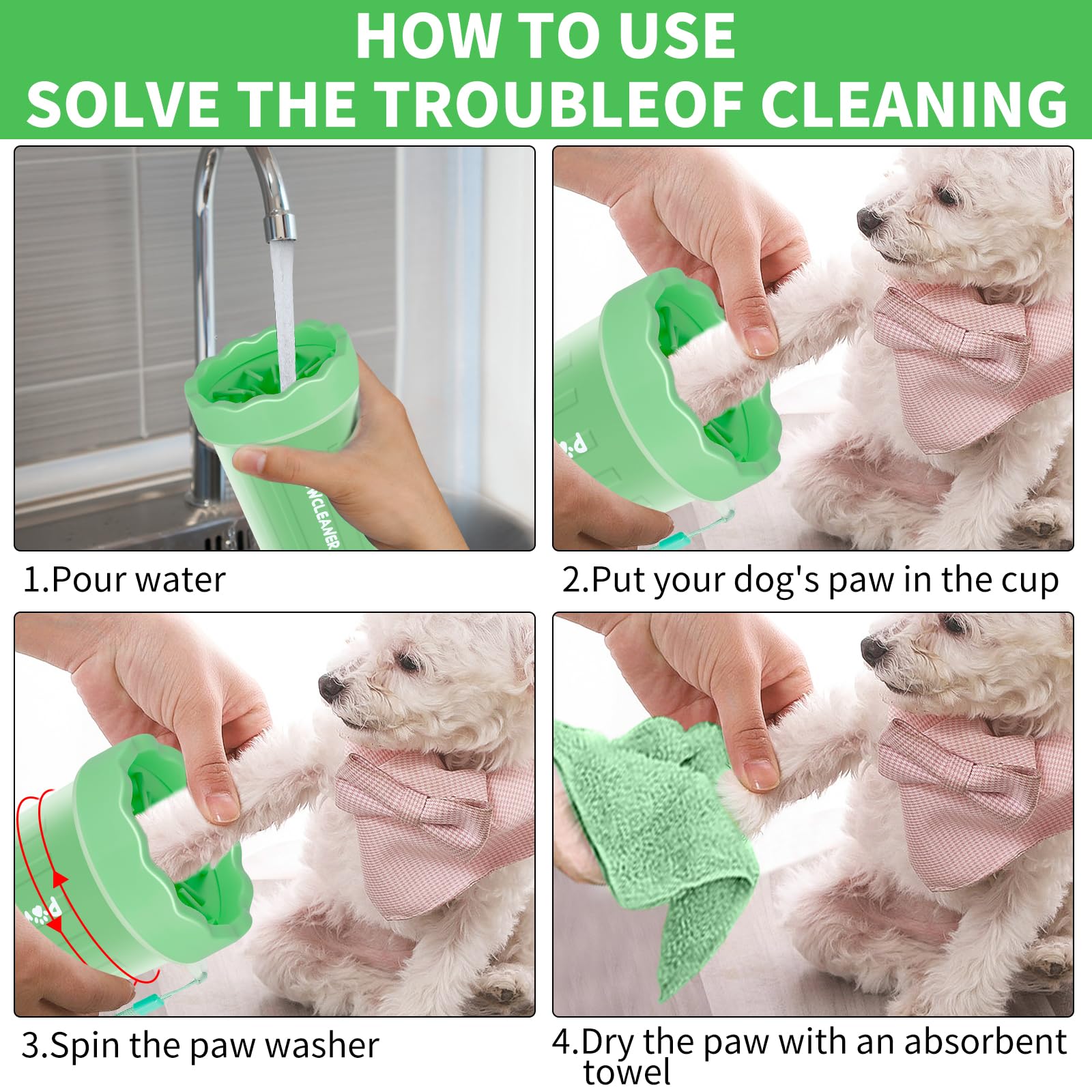 Professional 7-in-1 Dog Paw Cleaner for Dogs & Cats - Includes Portable Paw Washer, Bath Brush, 2 Toothbrushes & 3 Absorbent Towels