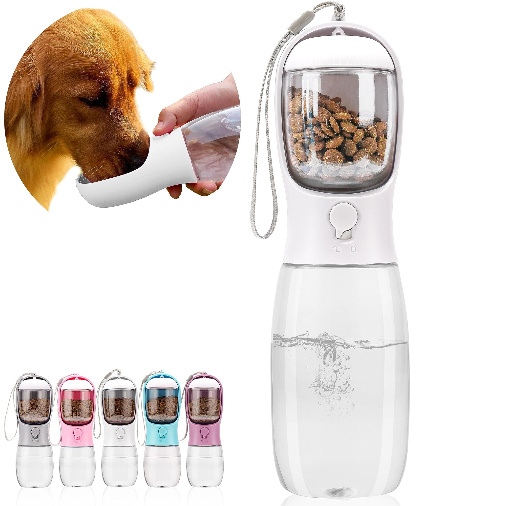 Portable Dog Water Bottle with Food Container | Outdoor Water Dispenser for Dogs, Cats, & Small Pets | 10oz
