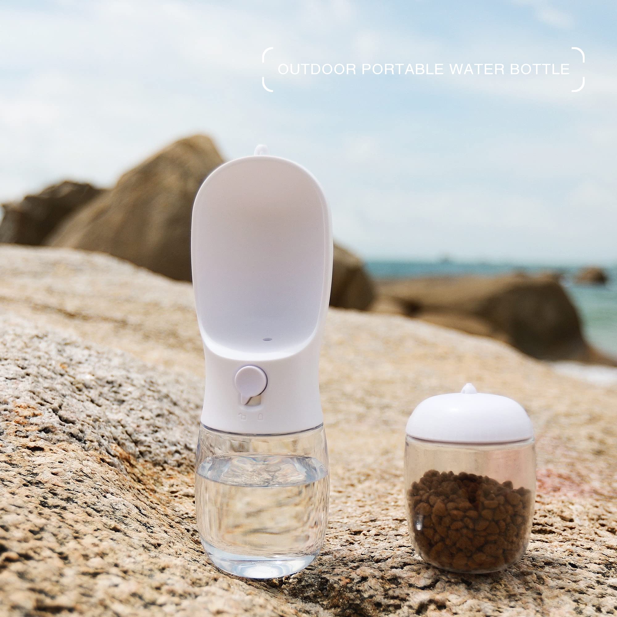 Portable Dog Water Bottle with Food Container | Outdoor Water Dispenser for Dogs, Cats, & Small Pets | 10oz