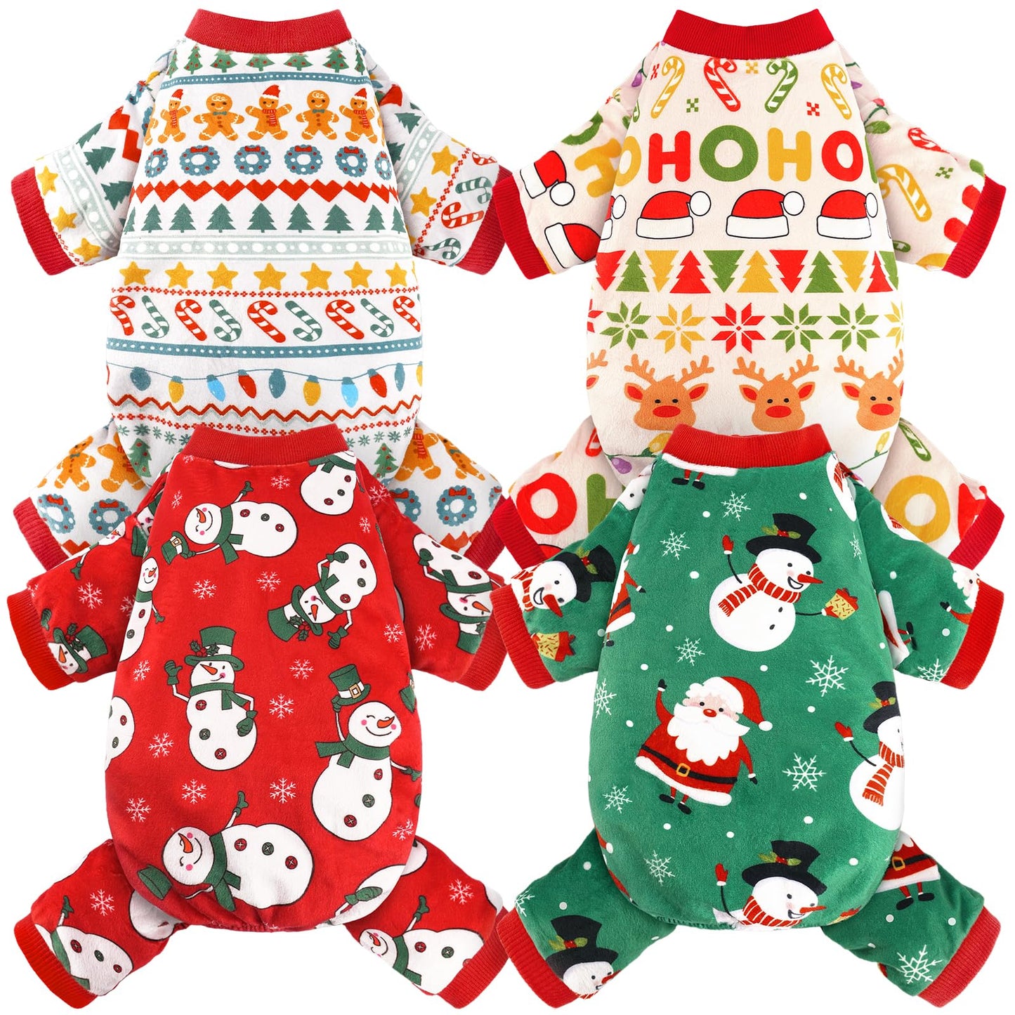 Christmas Dog Pajamas - 4 Pack Soft & Lightweight Recovery Suits for Small Pets