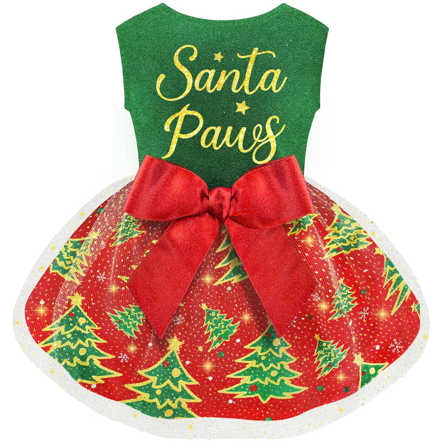 Dog Christmas Outfit - Merry Woofmas Dog Dress with Bowknot Tulle for Small & Medium Dogs