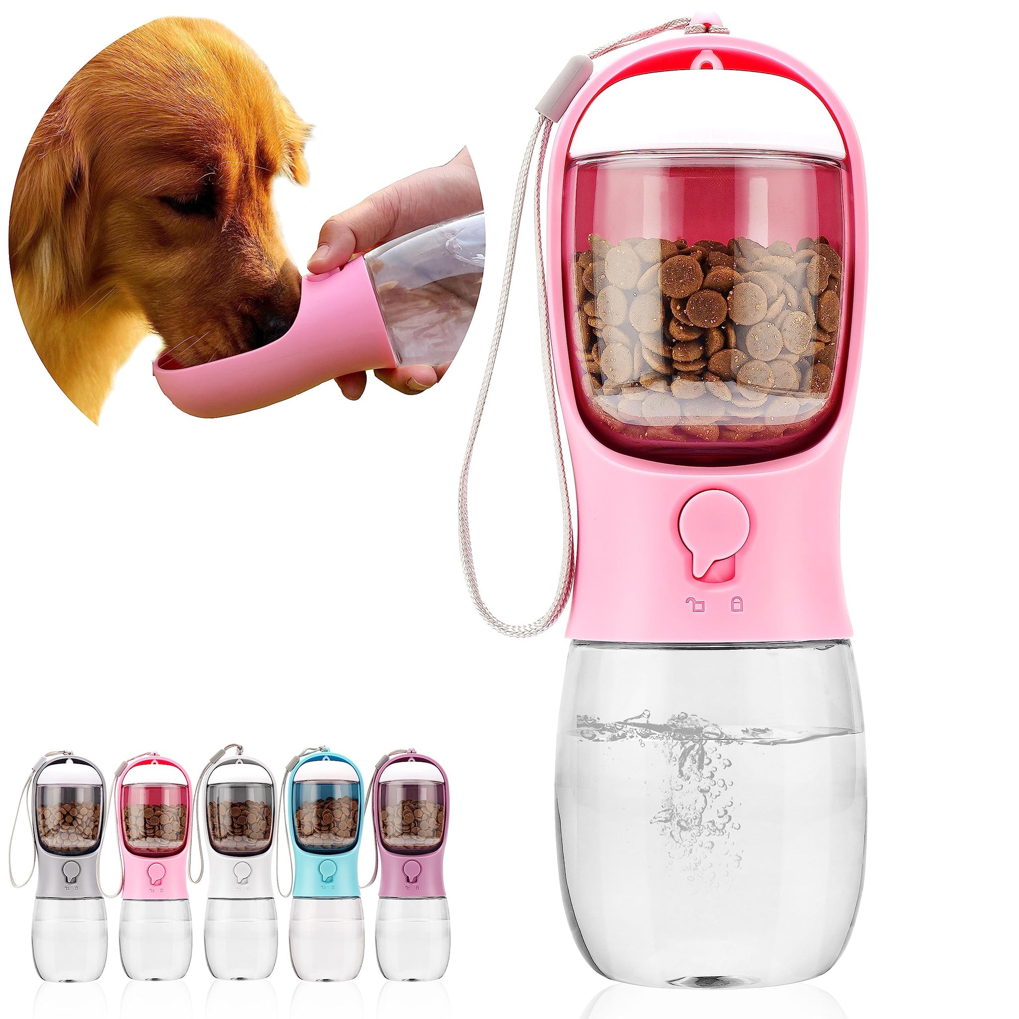 Portable Dog Water Bottle with Food Container | Outdoor Water Dispenser for Dogs, Cats, & Small Pets | 10oz