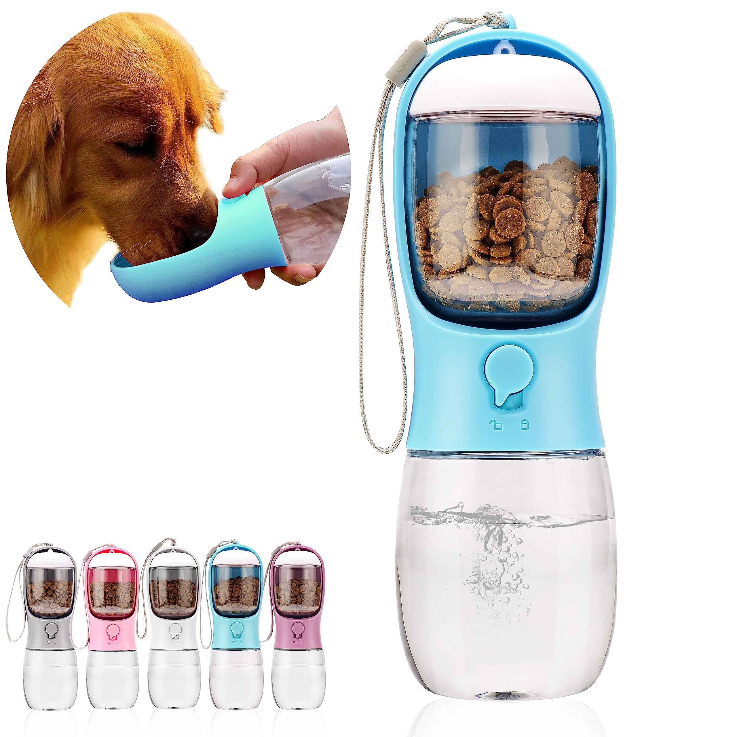 Portable Dog Water Bottle with Food Container | Outdoor Water Dispenser for Dogs, Cats, & Small Pets | 10oz