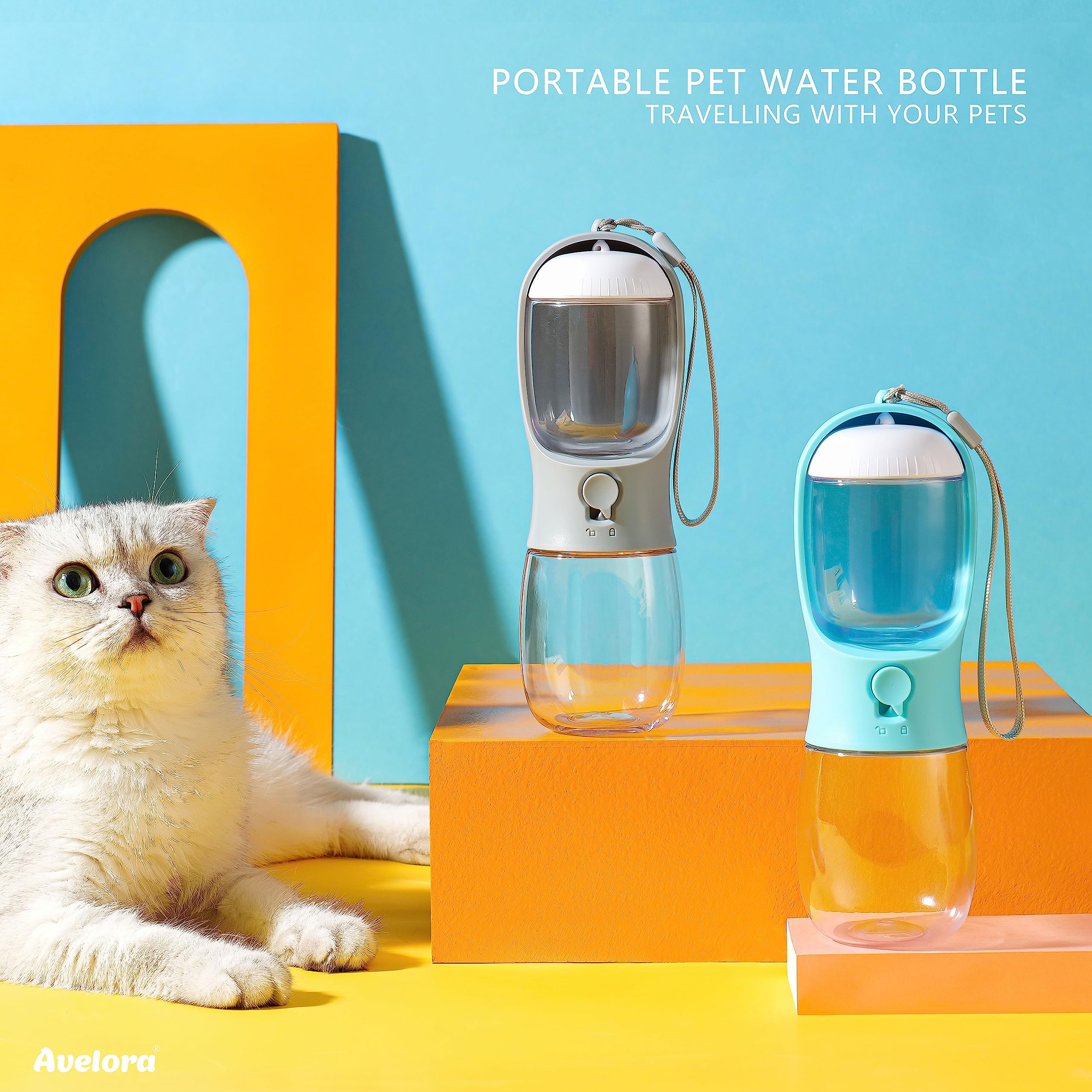 Portable Dog Water Bottle with Food Container | Outdoor Water Dispenser for Dogs, Cats, & Small Pets | 10oz